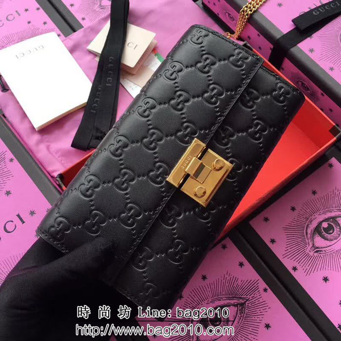 GUCCI古馳 歐洲正品原單 padlock系列 最新二折款 爆款鏈條皮夾 453506 黑色壓全皮 WTG1183